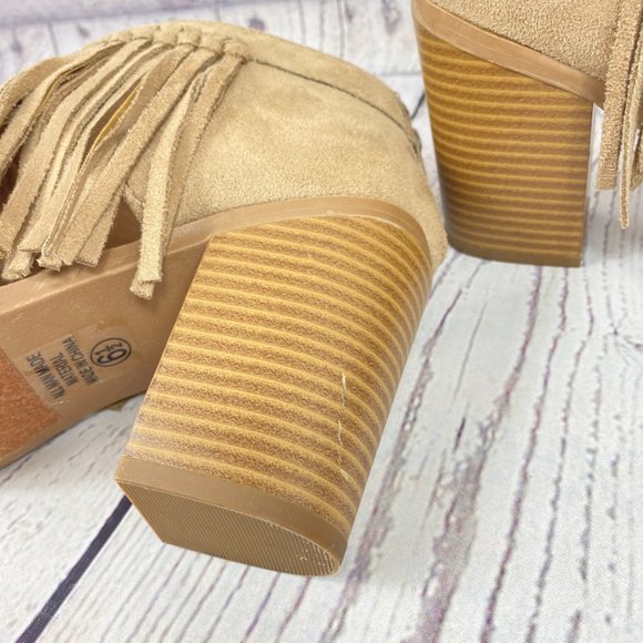Soda Peep Toe Fringe Bootie Khaki Size 6.5 - Picture 7 of 10